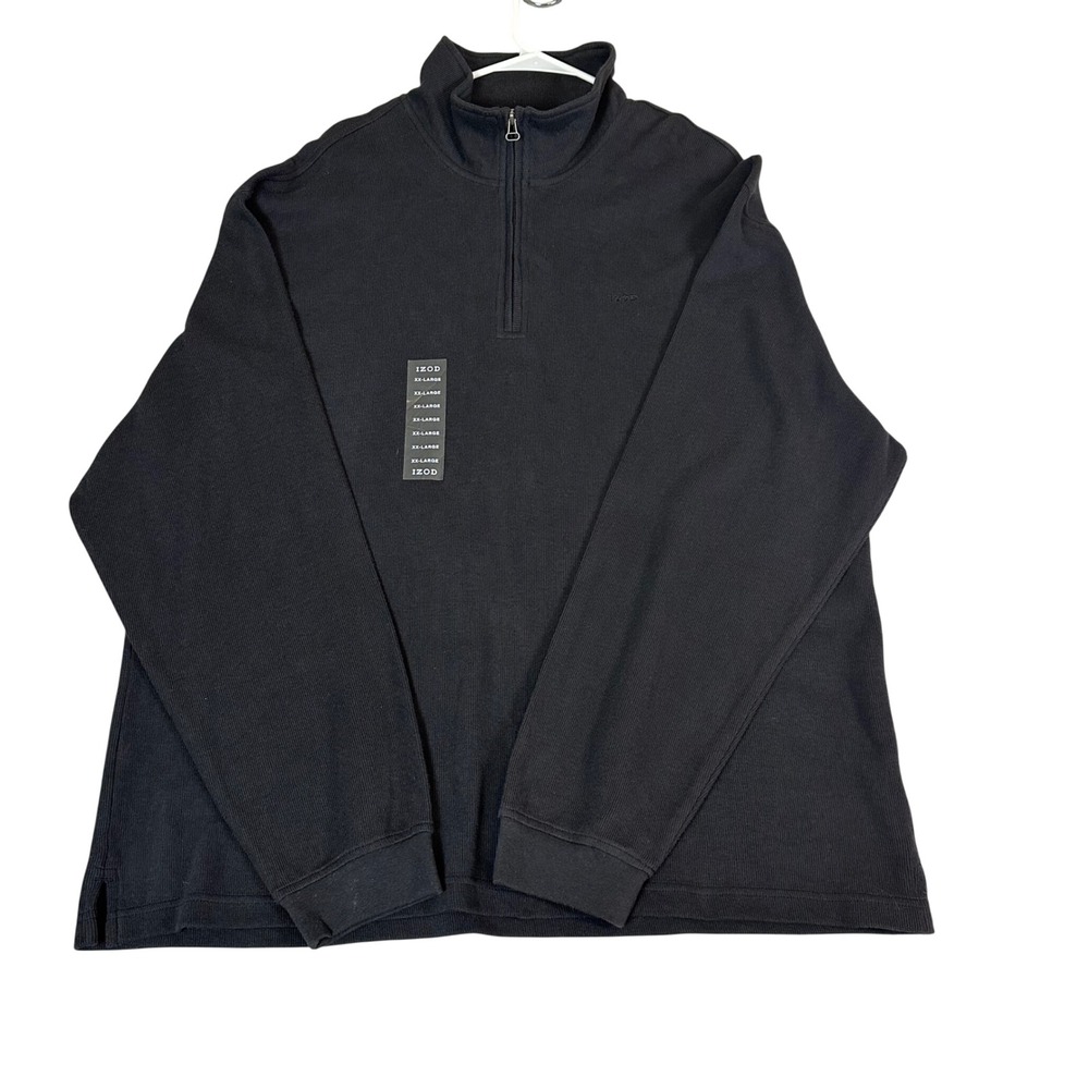 IZOD Mens XXL Black 1/4 Zip Pullover Ribbed Cotton Mock Neck Sweater 2XL NWT New